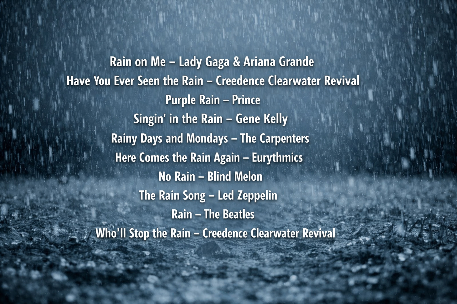 l'elenco completo delle canzoni sulla pioggia