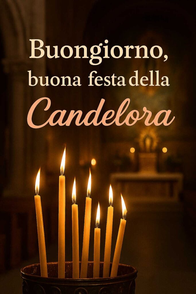 Buongiorno buona festa della Candelora con ceri benedetti in chiesa