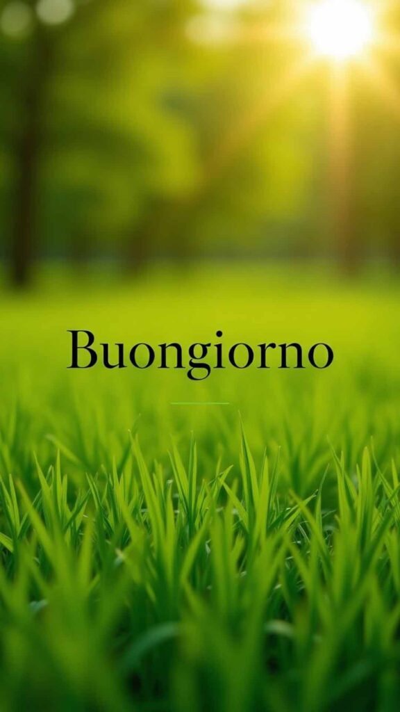 Immagine buongiorno design minimal. prato verde col sole