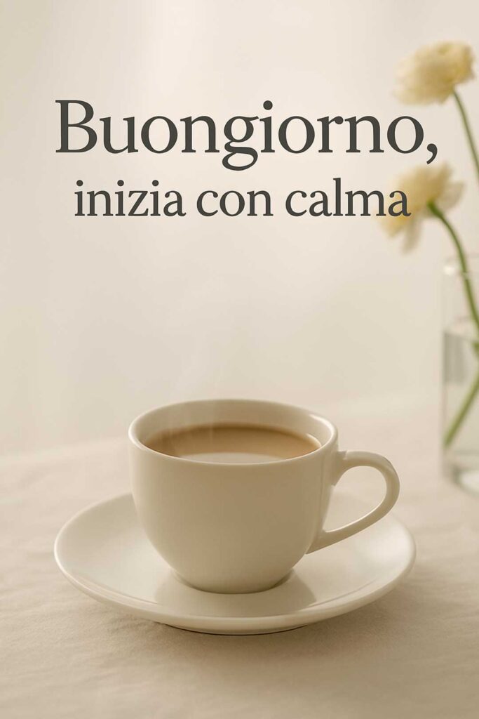 Immagini buongiorno raffinate con tazza di caffè e fiori